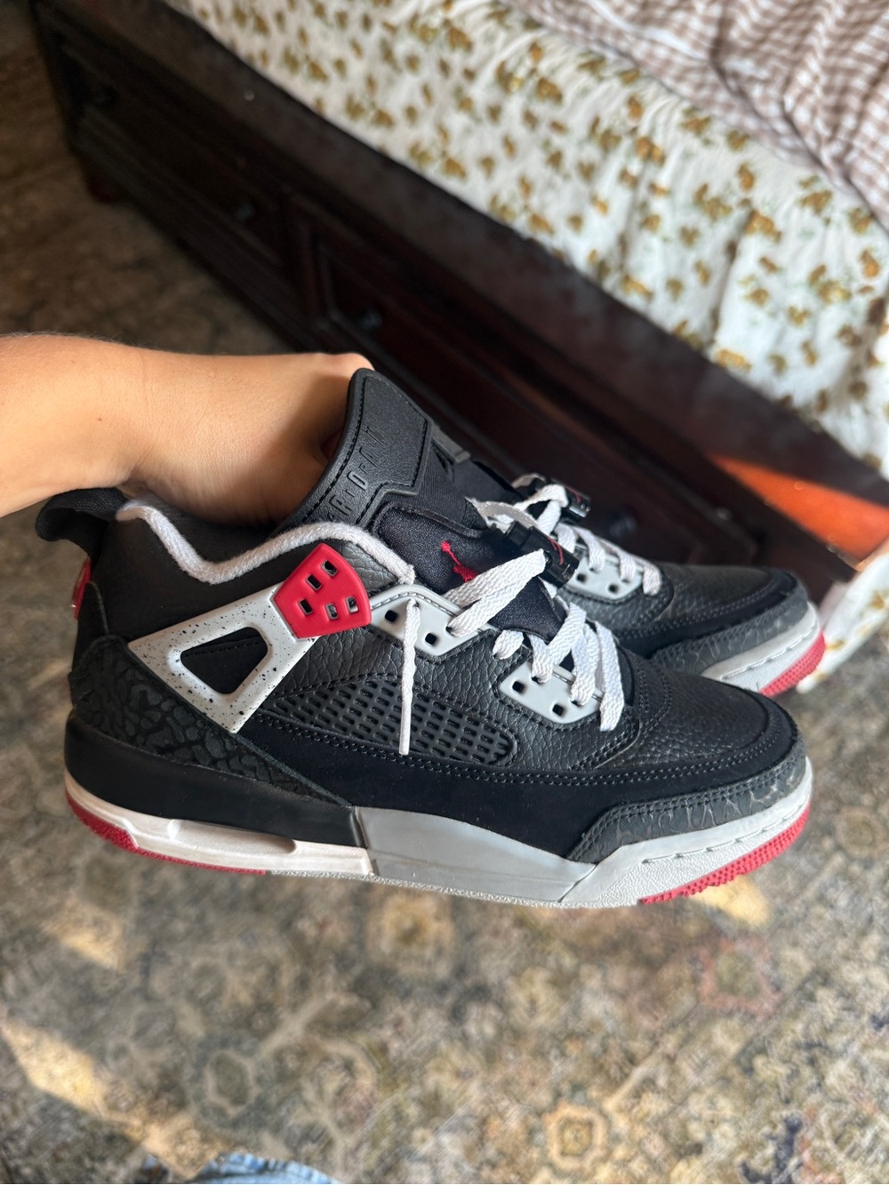 Air Jordan Spizike Low Black Cement Gym Red Elephant Print Sneakers 4 youth